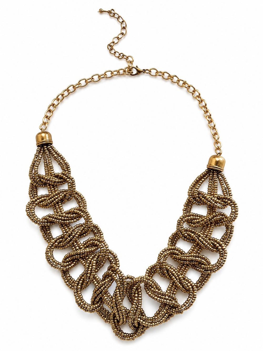 VINTAGE • Gold Braided Beaded Statement Chunky Necklace